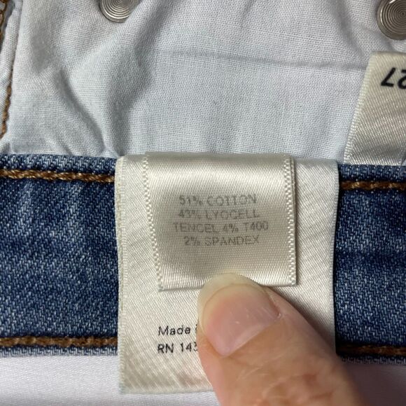 Reformation Jeans Size 27 Blue Denim High & Skinny Rhine Wash Distressed Biker - Picture 15 of 16